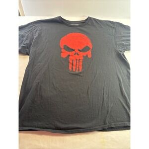 Marvel The Punisher Skull Graphic T-Shirt Mens 2X Black Red Logo Short Sleeve